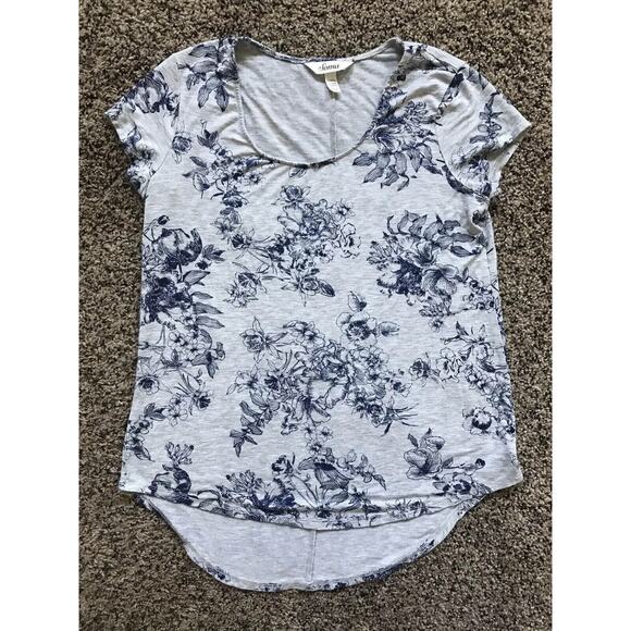 Soma Floral Tee, Gray With Navy Blue Flowers, Top Size XS - Picture 1 of 7